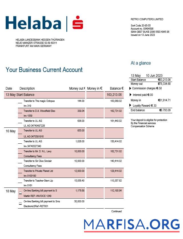 Downloadable Helaba Bank firm account statement Word and PDF template